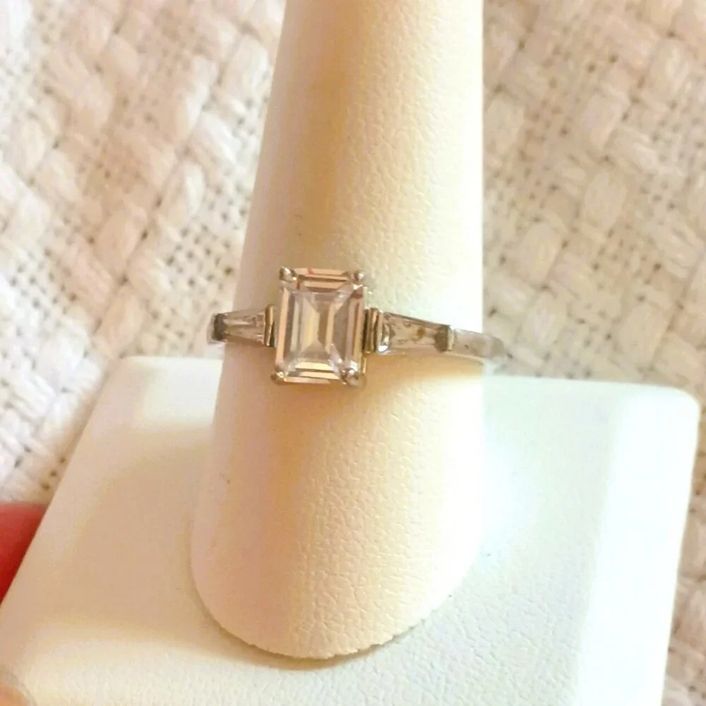925 Emerald Cut CZ Baguette Ring 10 Sterling Silver Statement Wedding Jewelry